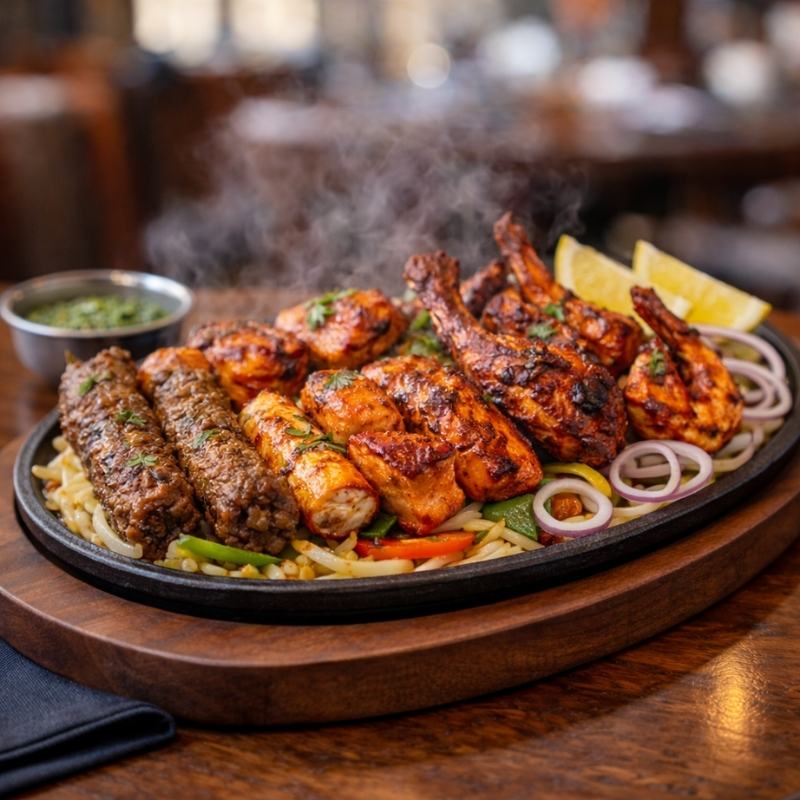 Mix Grill (Lamb Seekh, Salmon Tikka, Tandoor Chicken, Tandoor Shrimp)
